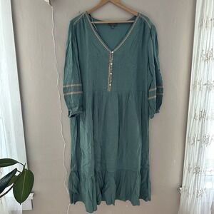Style & Co Womens Boho Midi Dress Size XL Green Modest Cottagecore Prairie Puff